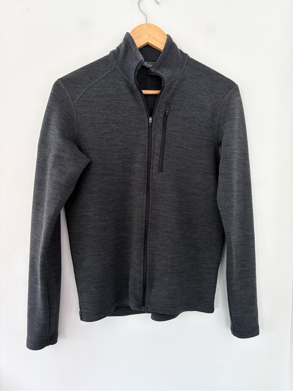 IBEX 100% Merino Wool Full Zip LS Jacket Women S Gray Gorp Winter Ski Patch